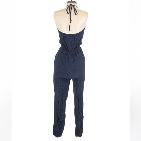 NWT Lulus Navy Blue Learning To Fly Halter Surplice Jumpsuit - Picture 5 of 5